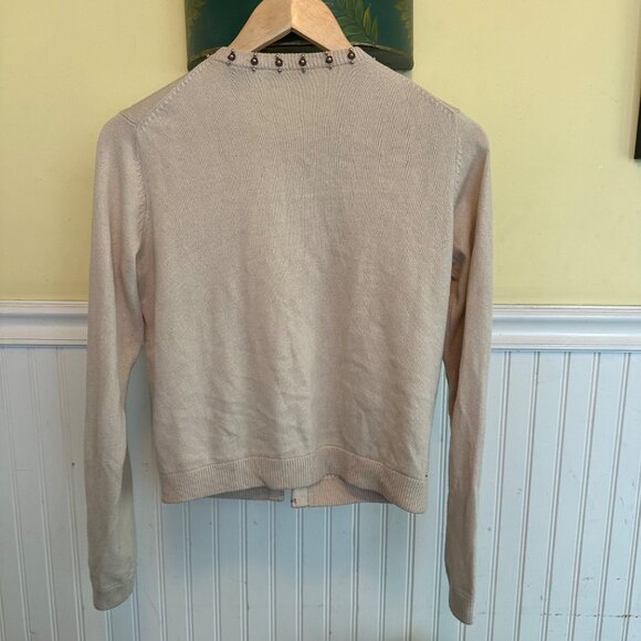 Embellished Silk & Cotton Cardigan Sweater With Beaded Floral Design By Moda Int - Picture 2 of 6